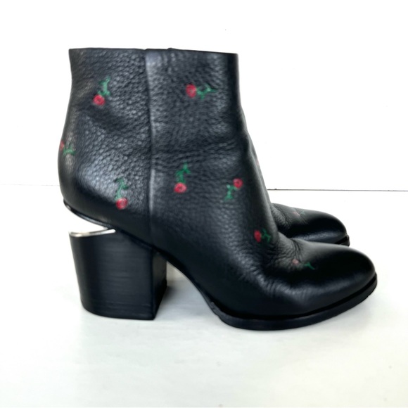 ALEXANDER WANG Gabi Red Rose w Black Leather Silver Cutout Heel Ankle Boot Sz 38 - Picture 3 of 14